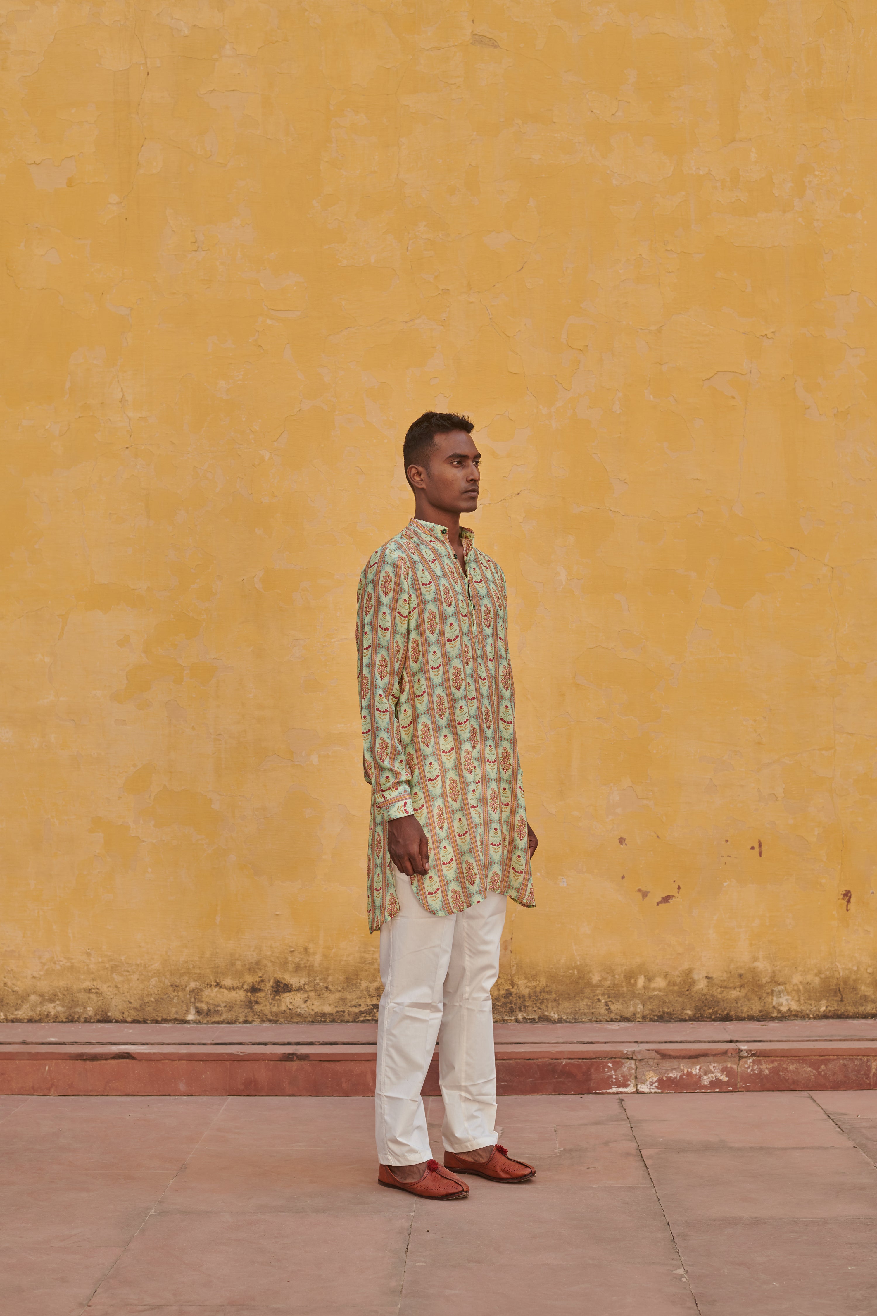 Lime Green Floral Ganganagery Kurta