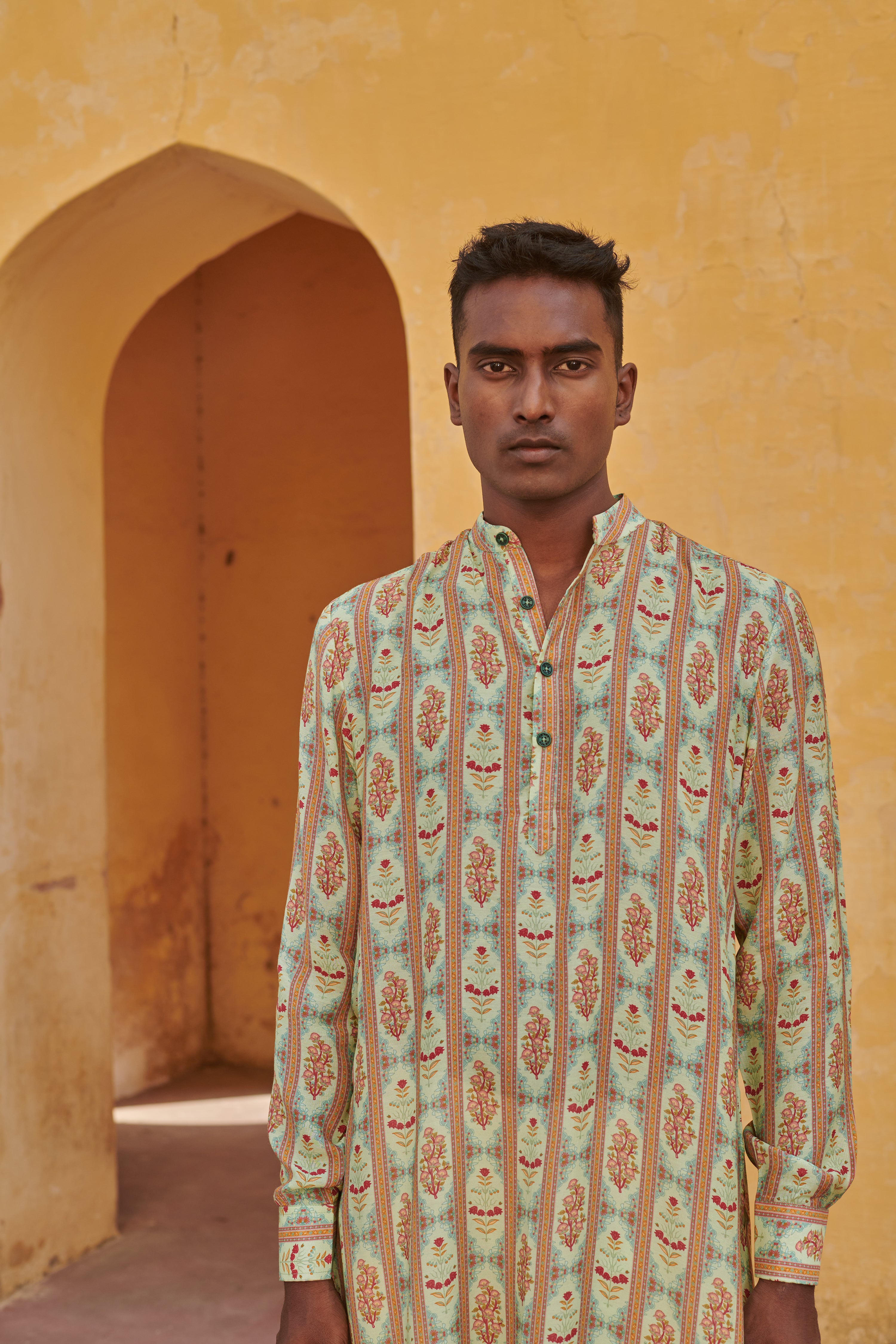 Lime Green Floral Ganganagery Kurta