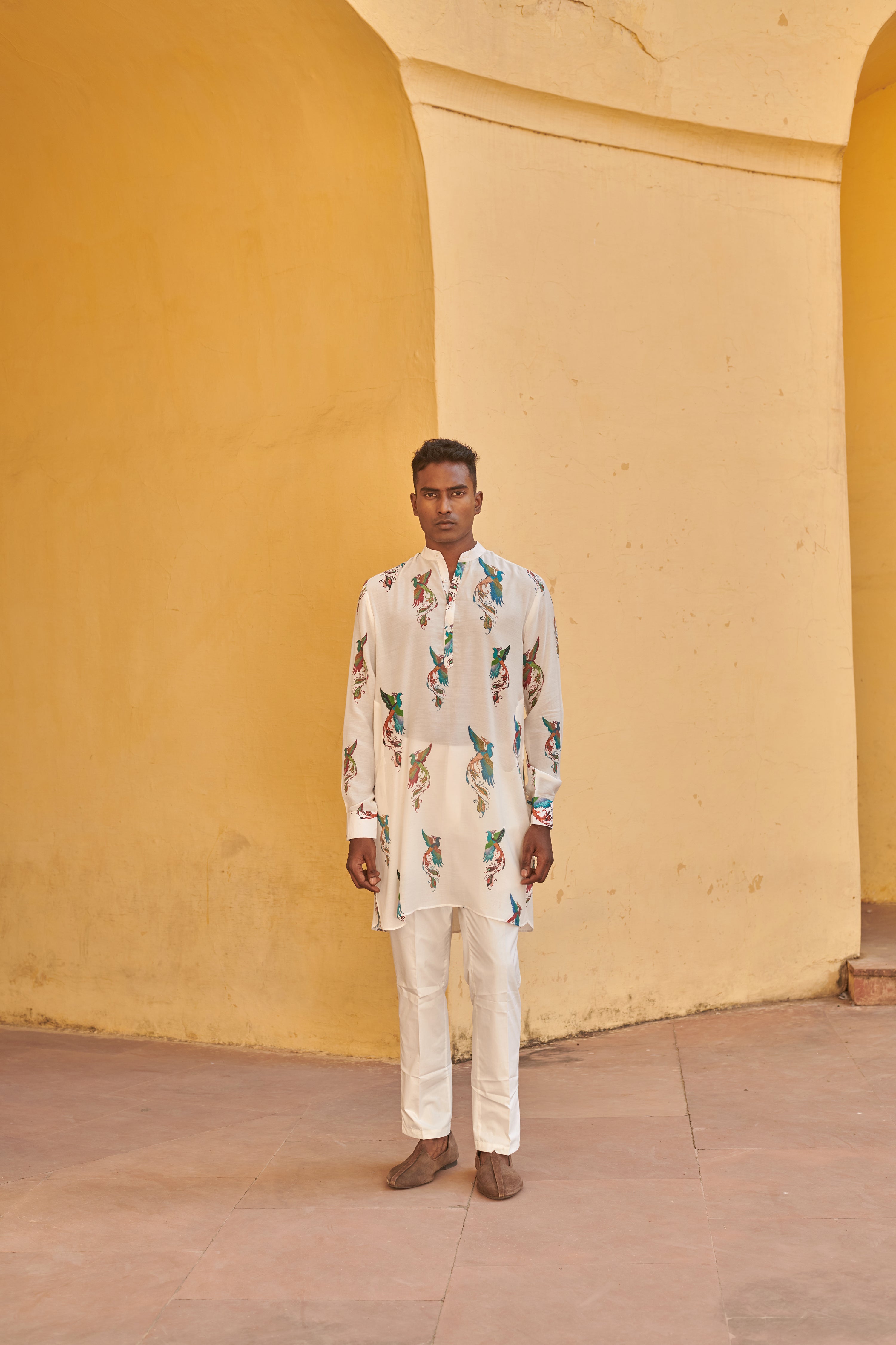 Phoenix White Ganganagery Kurta For Men