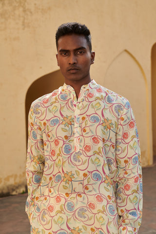 Crewel Cream Ganganagery Kurta