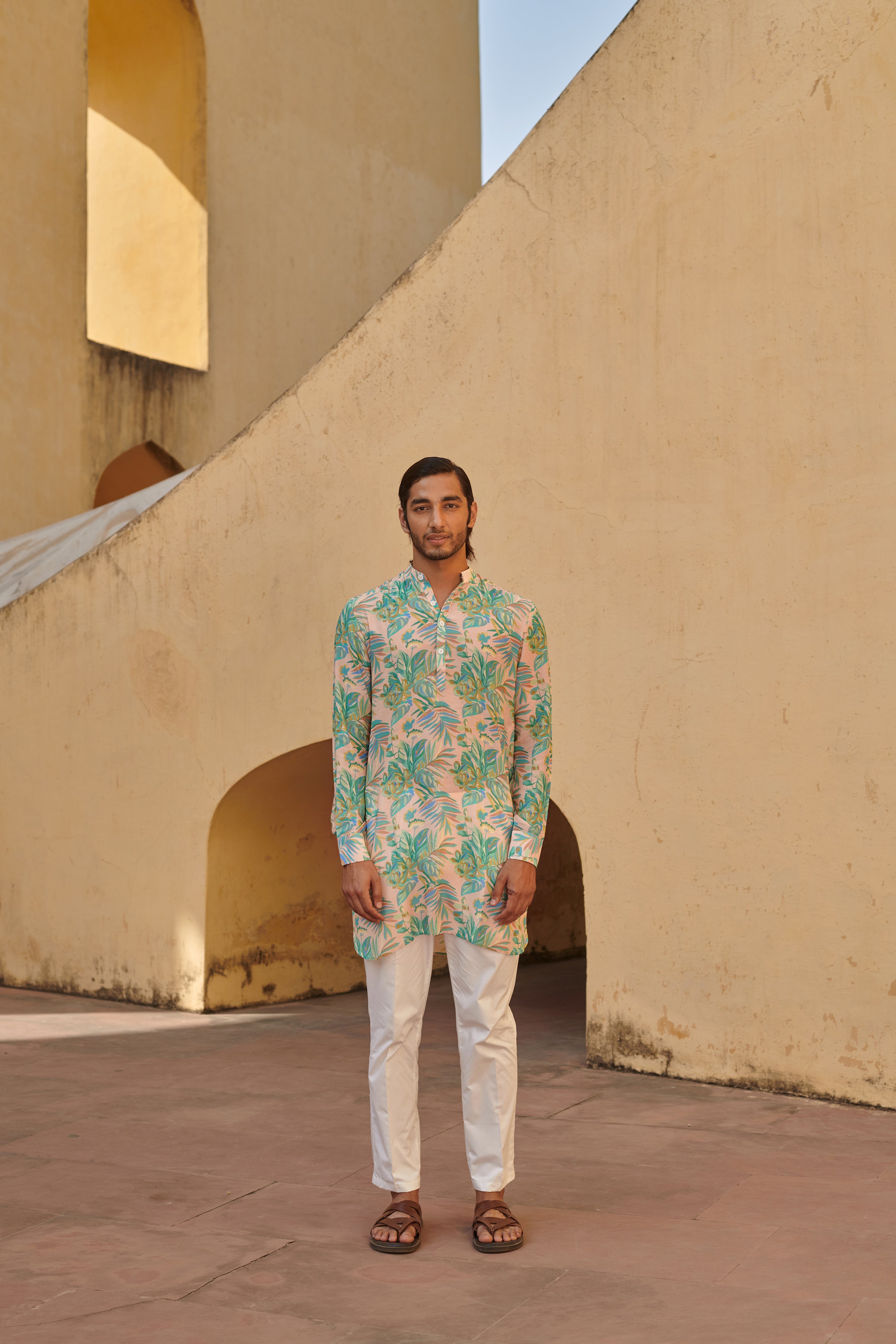 Talc Floral Cream Ganganagery Kurta