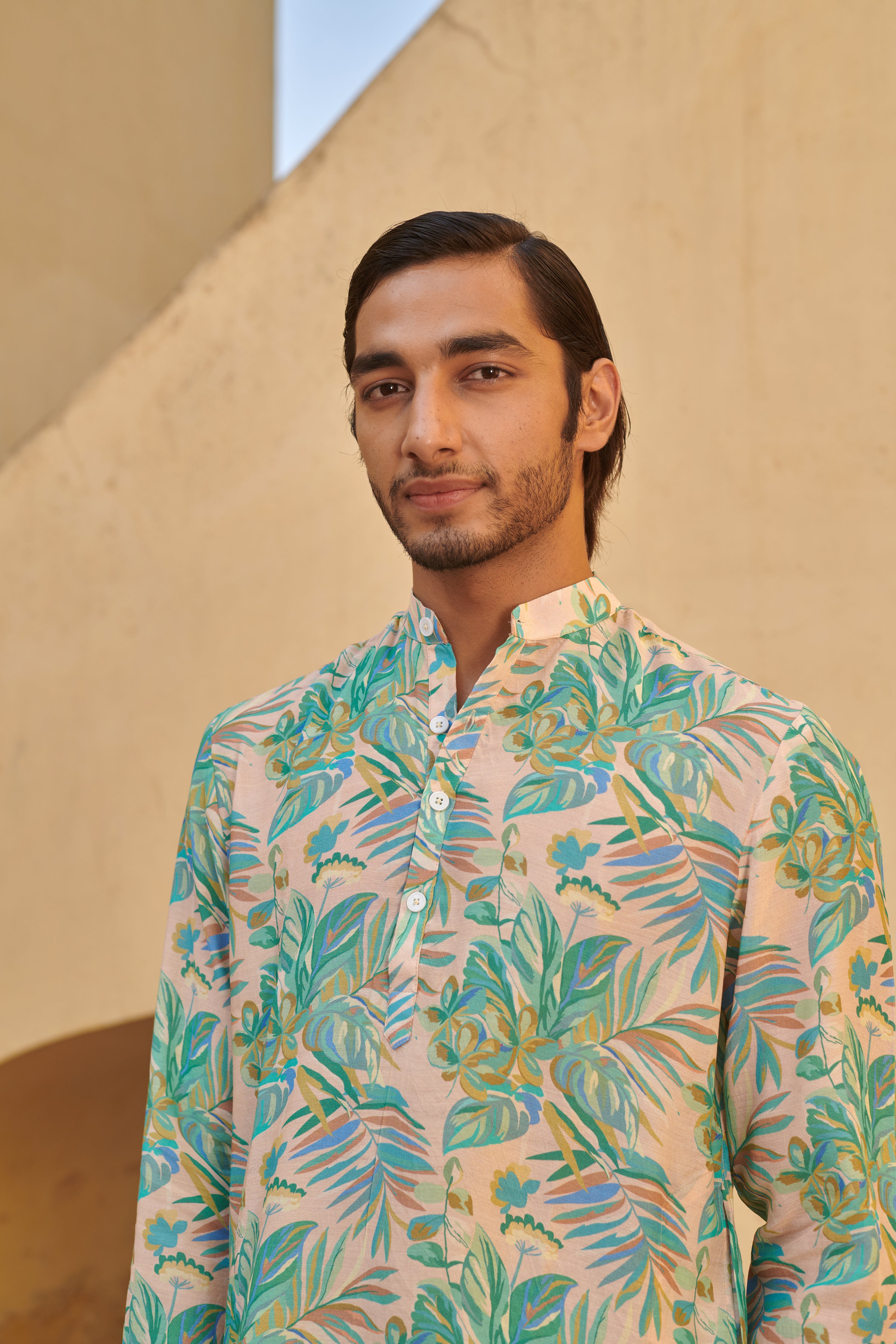 Talc Floral Cream Ganganagery Kurta