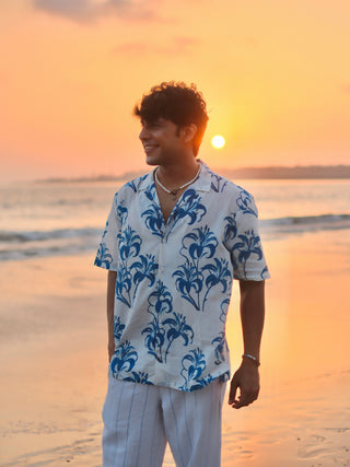 Tropical Mirage Blue Oversized Hawaiian Collar Shirt