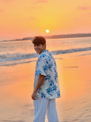 Tropical Mirage Blue Oversized Hawaiian Collar Shirt