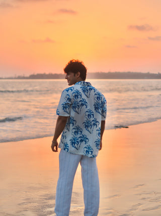 Tropical Mirage Blue Oversized Hawaiian Collar Shirt