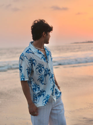 Tropical Mirage Blue Oversized Hawaiian Collar Shirt