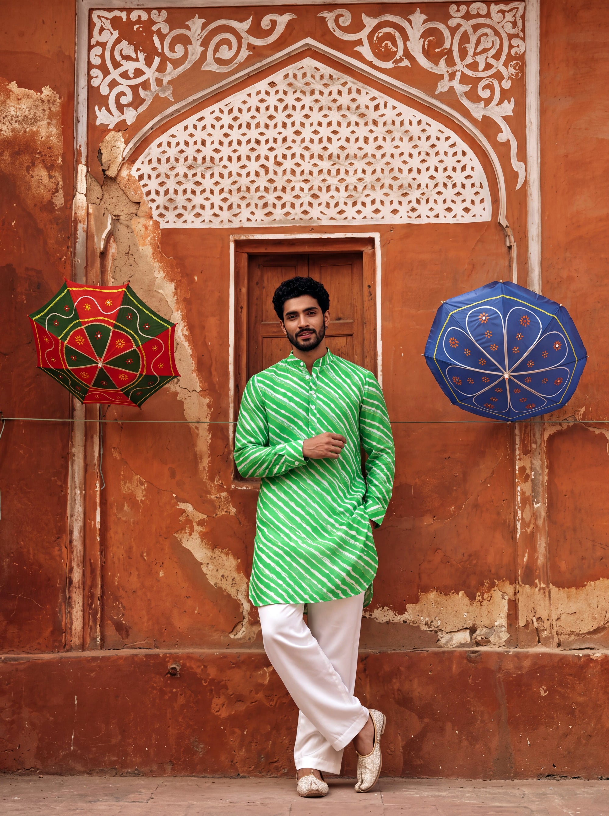 Green Wave Leheriya Ganganagery Kurta