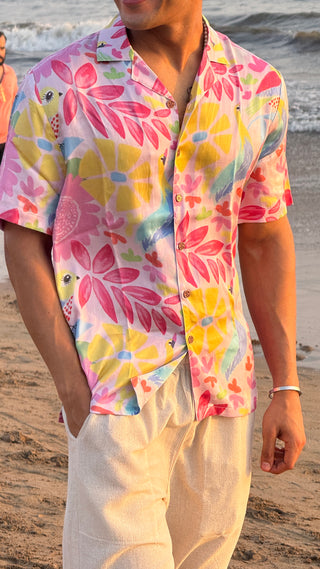 Birdsong Bliss Relaxed Fit Cuban Collar Shirt