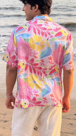 Birdsong Bliss Relaxed Fit Cuban Collar Shirt