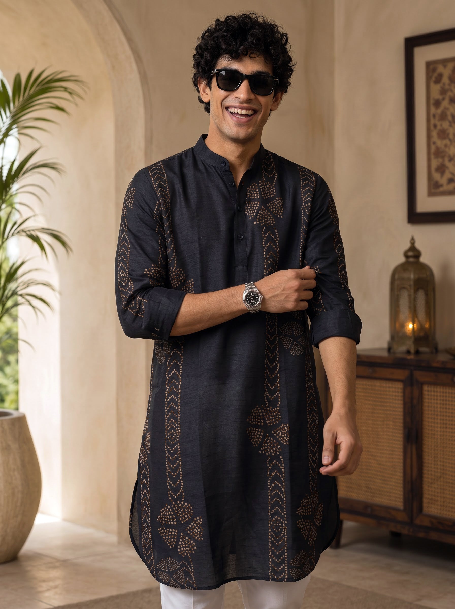 Emerald Dots Black Bandhani Ganganagery Kurta