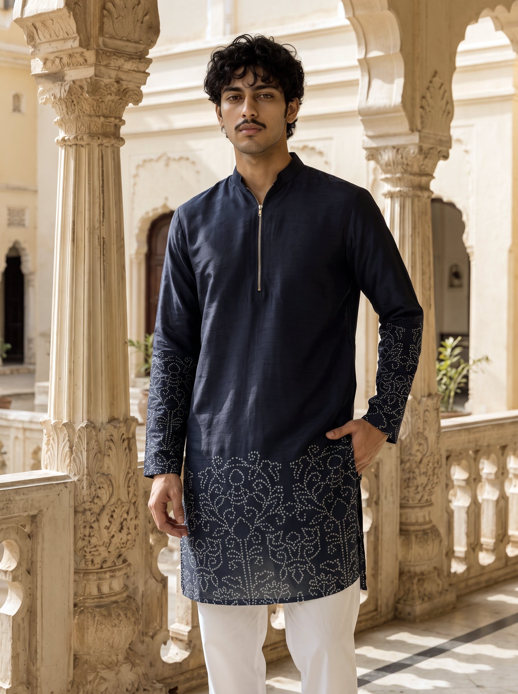 Black Bandhani Zipper Kurta