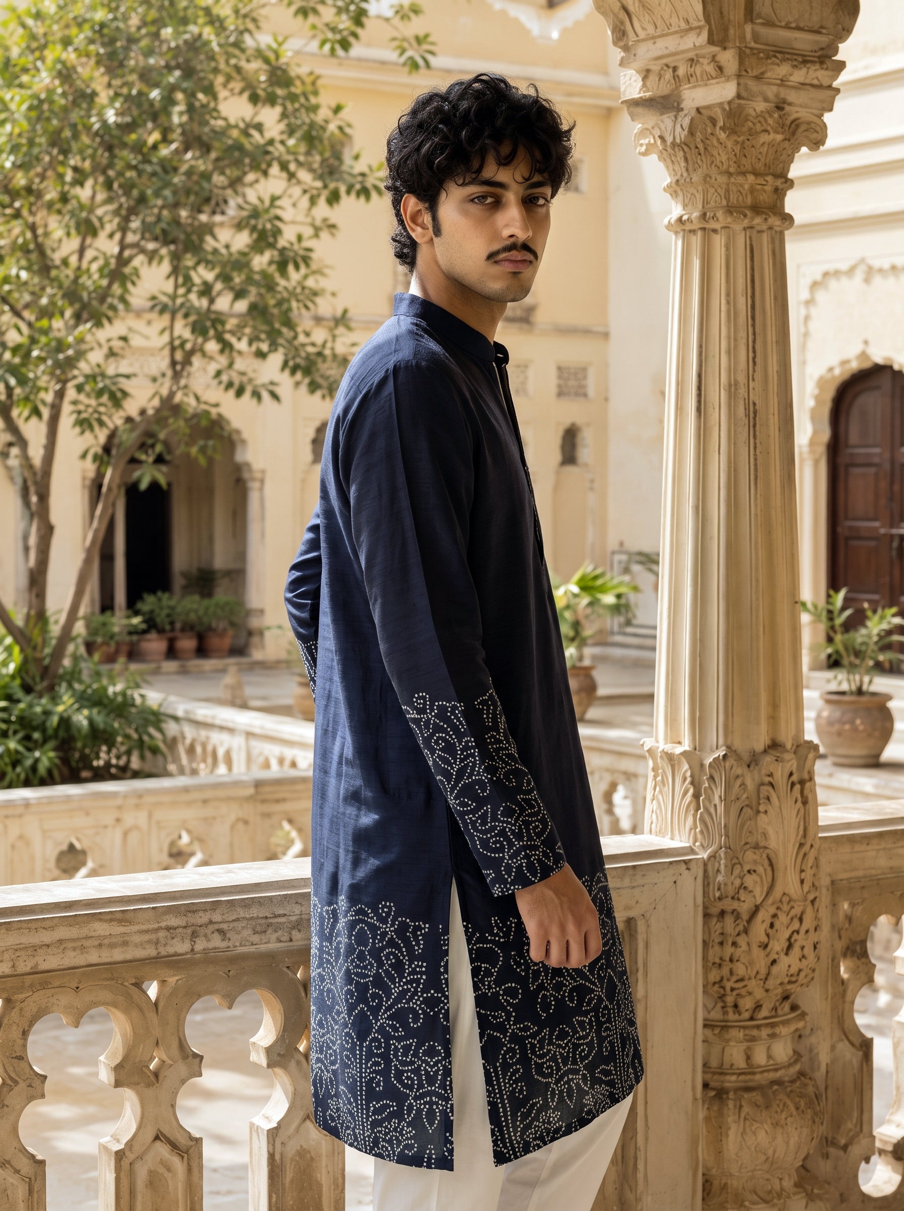 Black Bandhani Zipper Kurta