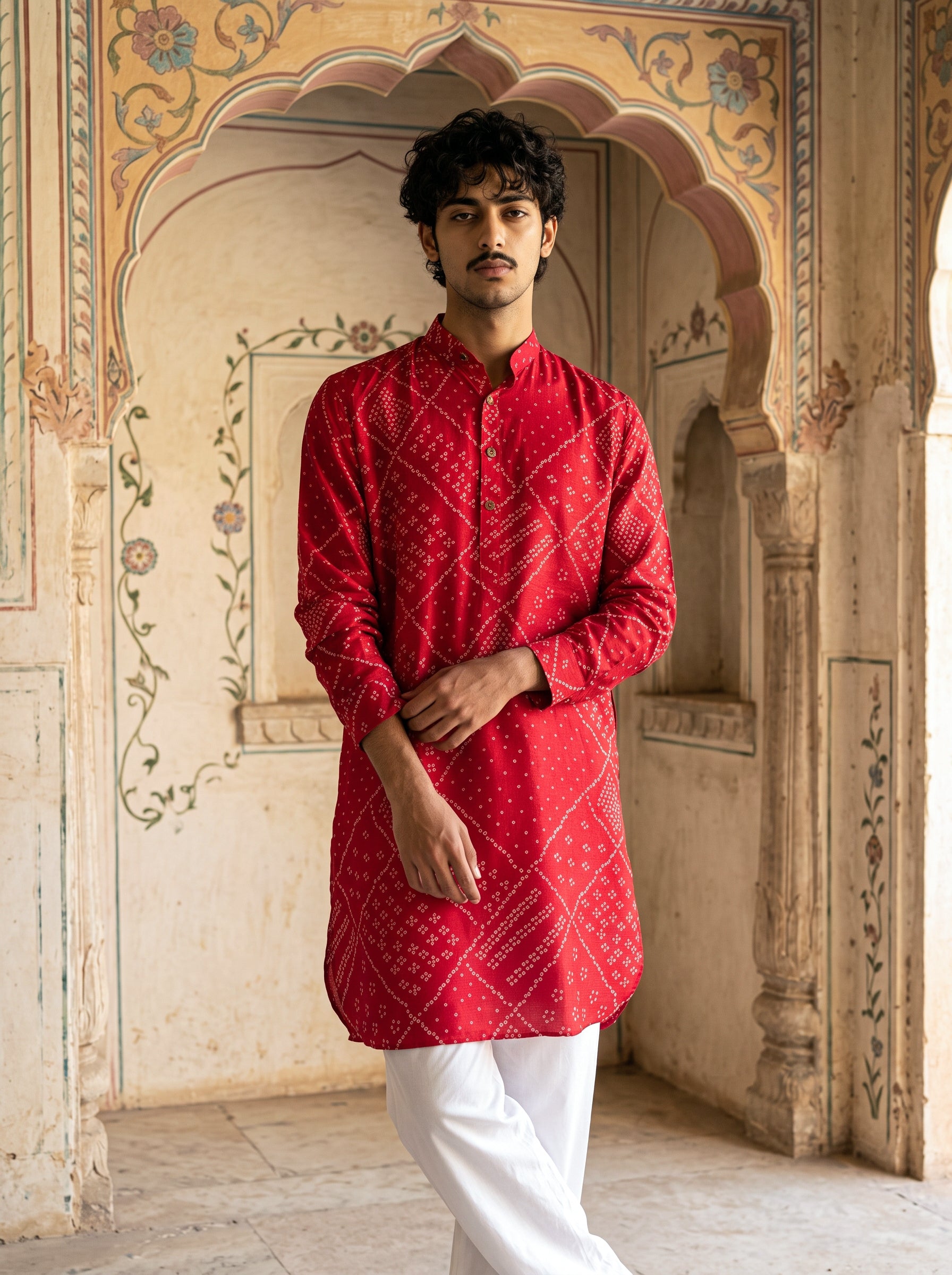 Red Bandhani Ganganagery Kurta