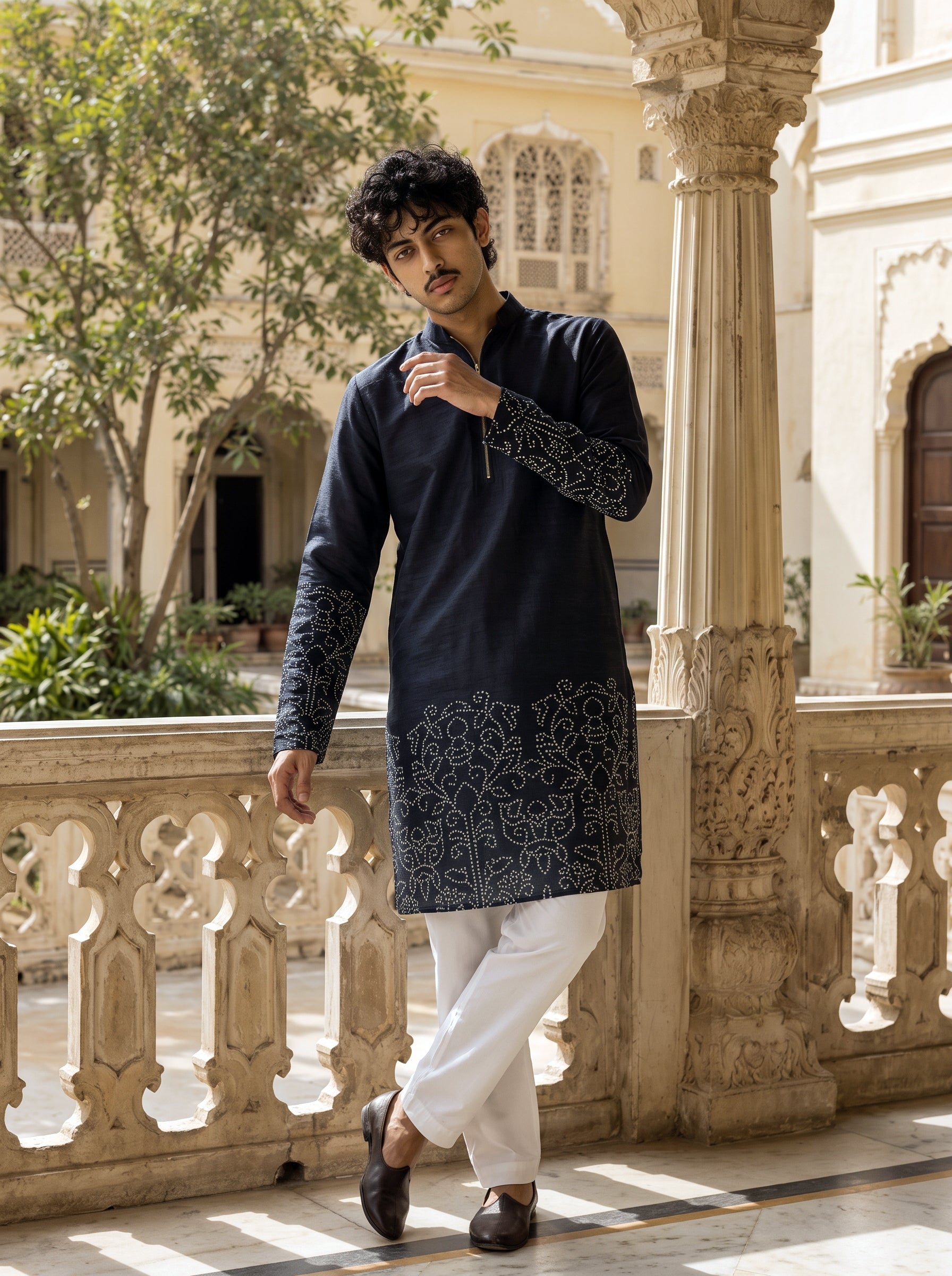 Black Bandhani Zipper Kurta