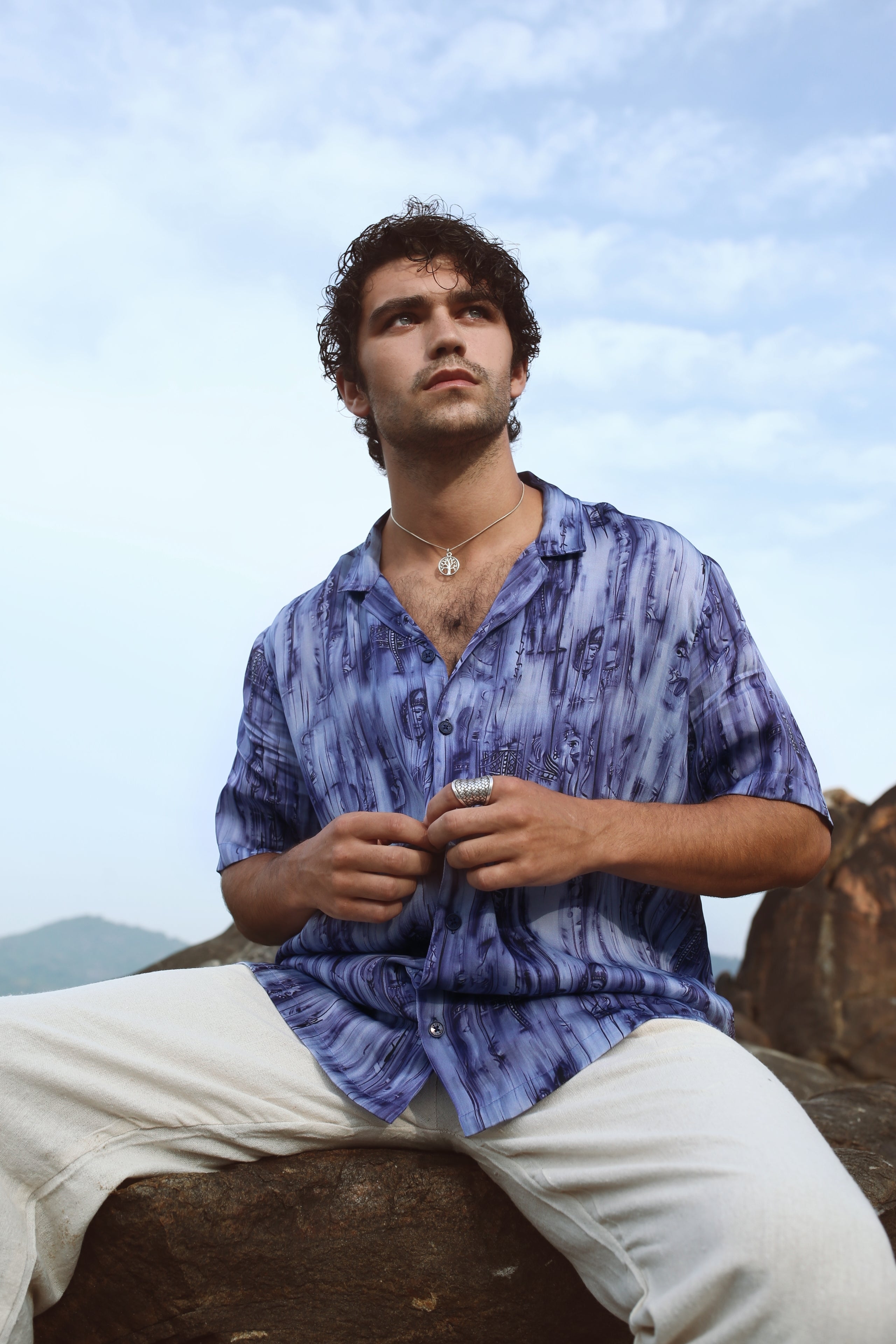 Khajuraho abstract blue Oversize Shirt