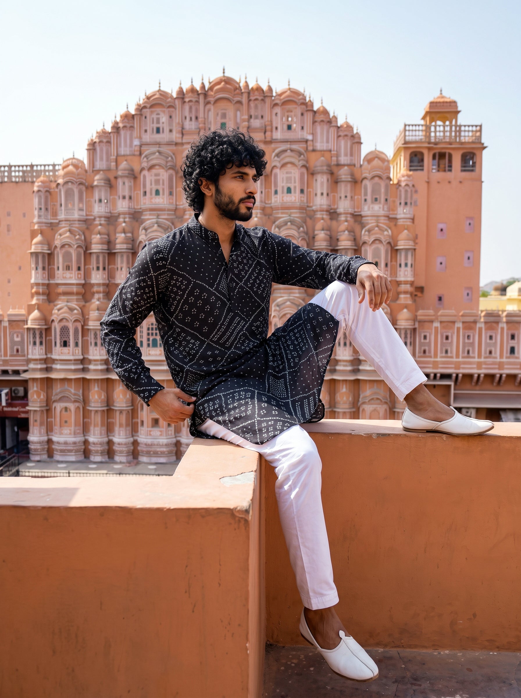 Black Bandhani Matrix Ganganagery Kurta