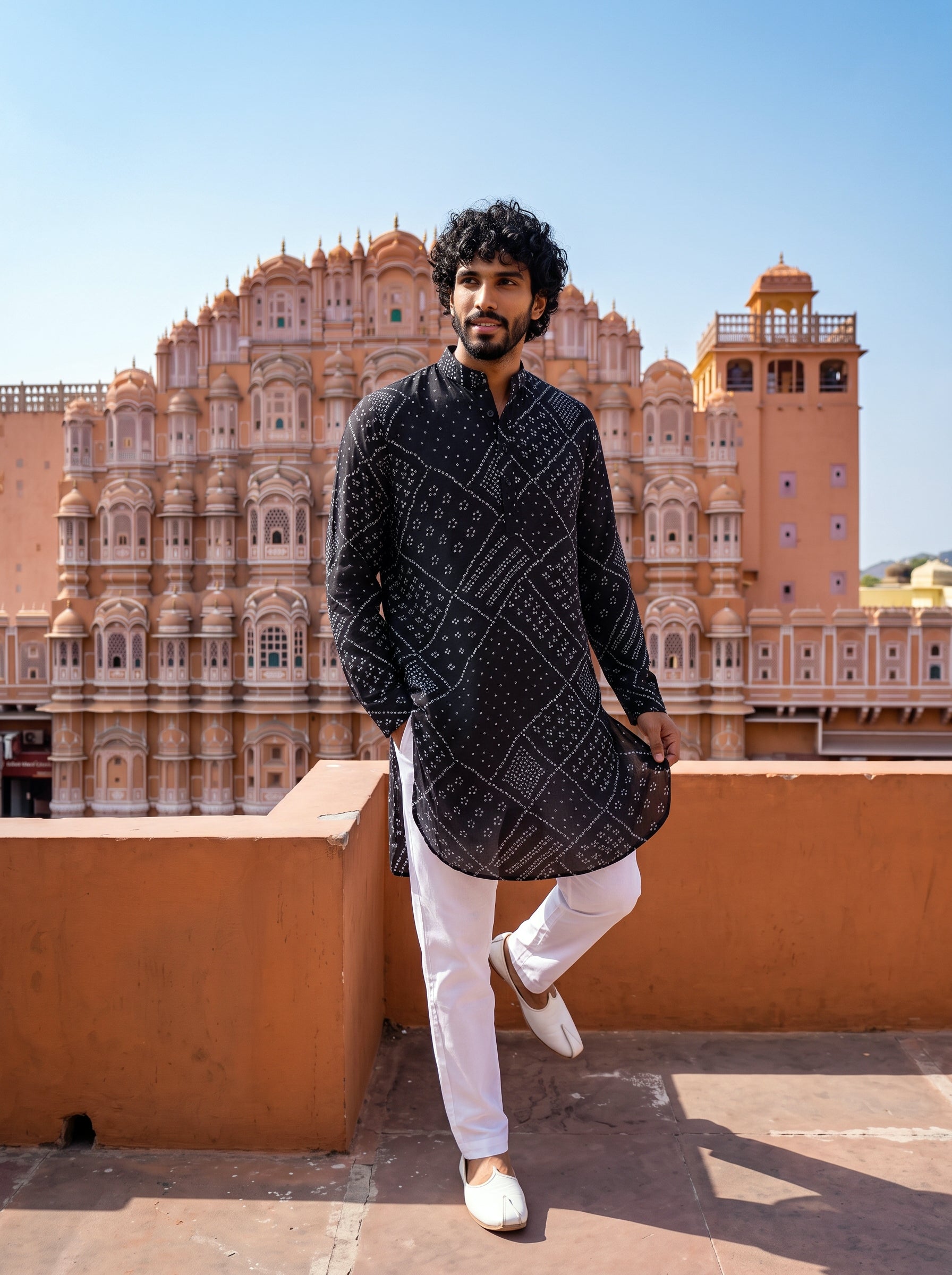 Black Bandhani Matrix Ganganagery Kurta