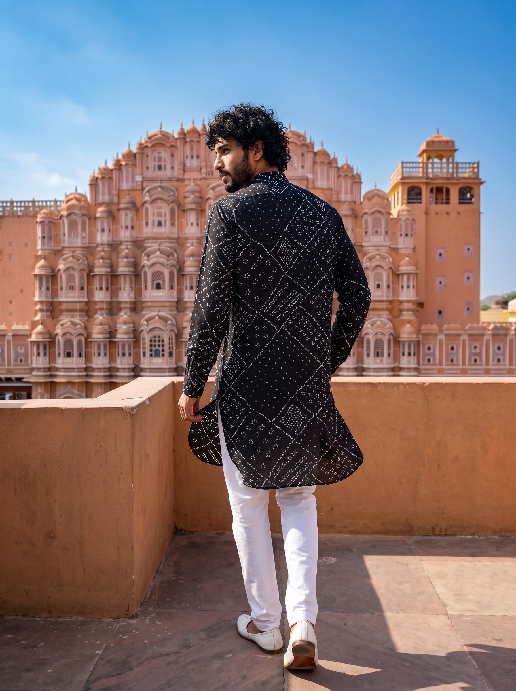 Black Bandhani Matrix Ganganagery Kurta