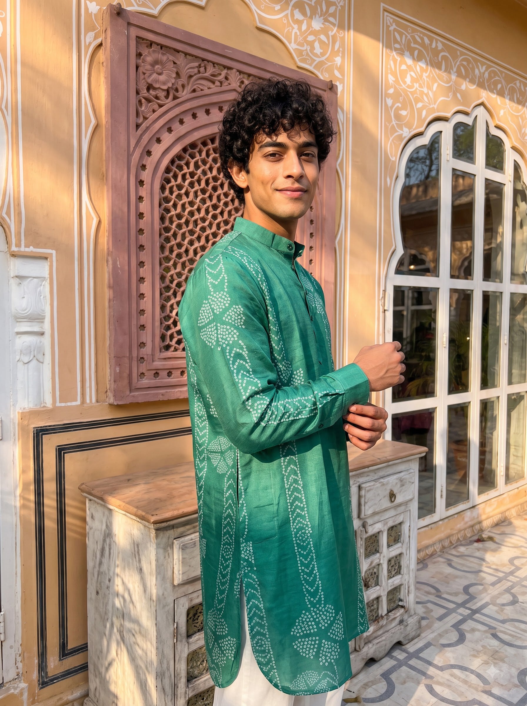 Emerald Dots Bandhani Ganganagery Kurta