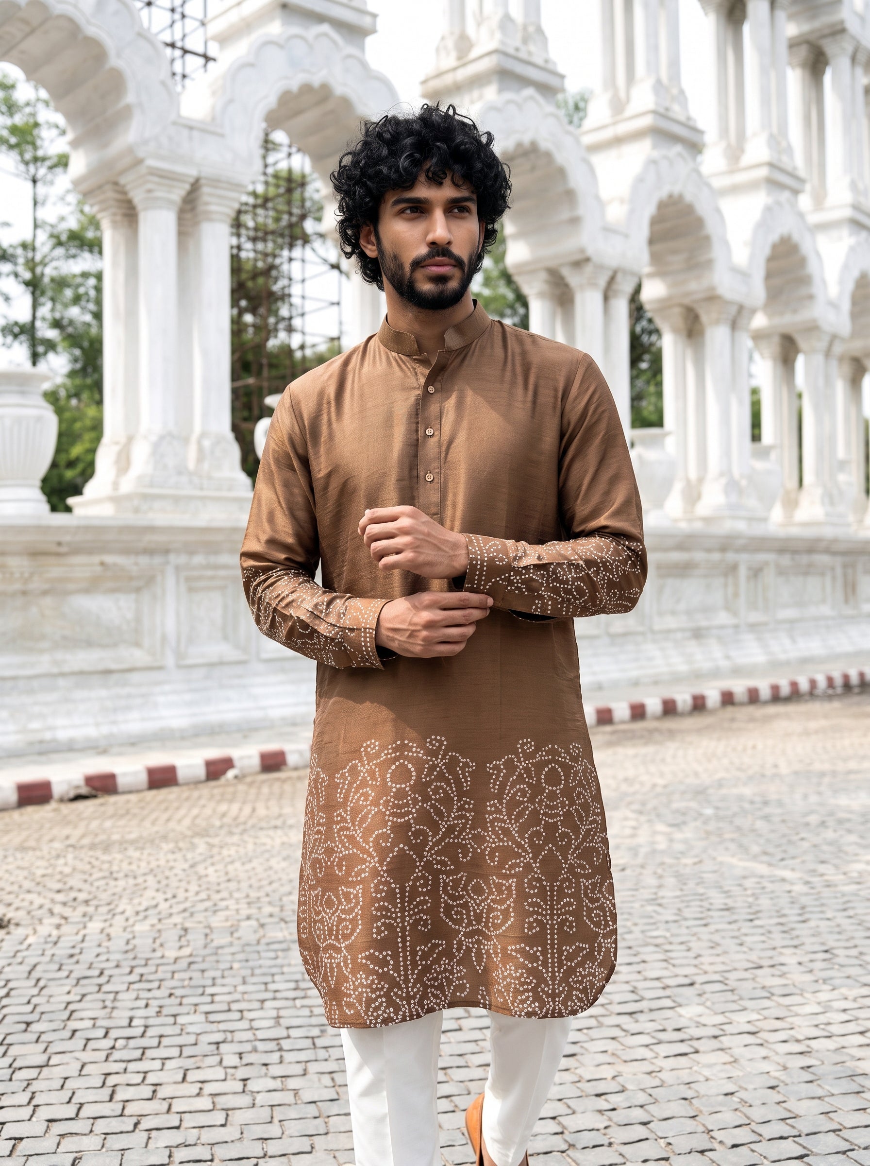Sandstone Bandhani Ganganagery Kurta