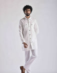 White Pashtooni Kurta Pant Set