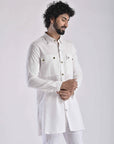 White Pashtooni Kurta Pant Set