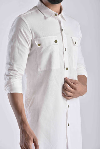 White Pashtooni Kurta Pant Set