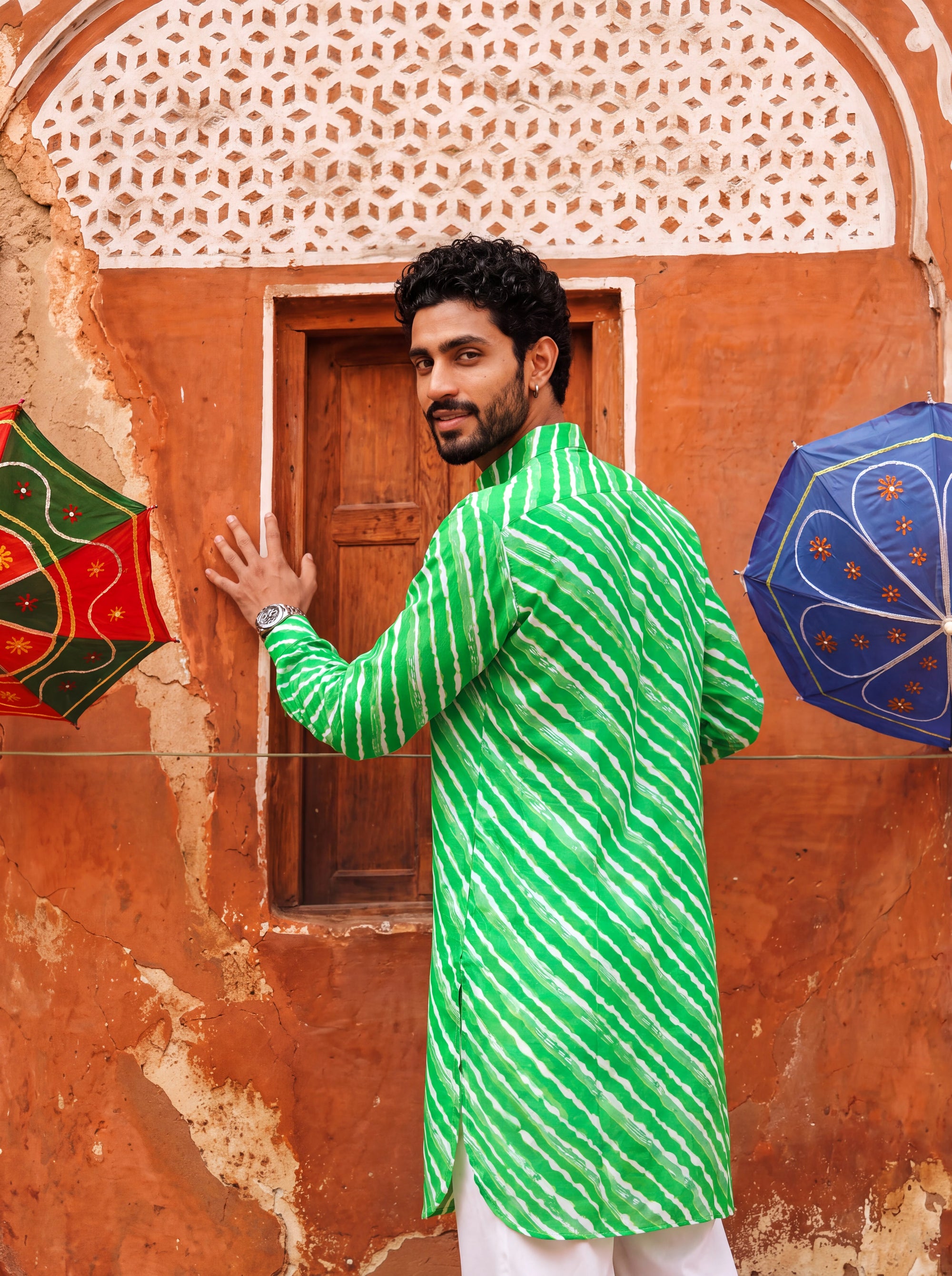Green Wave Leheriya Ganganagery Kurta