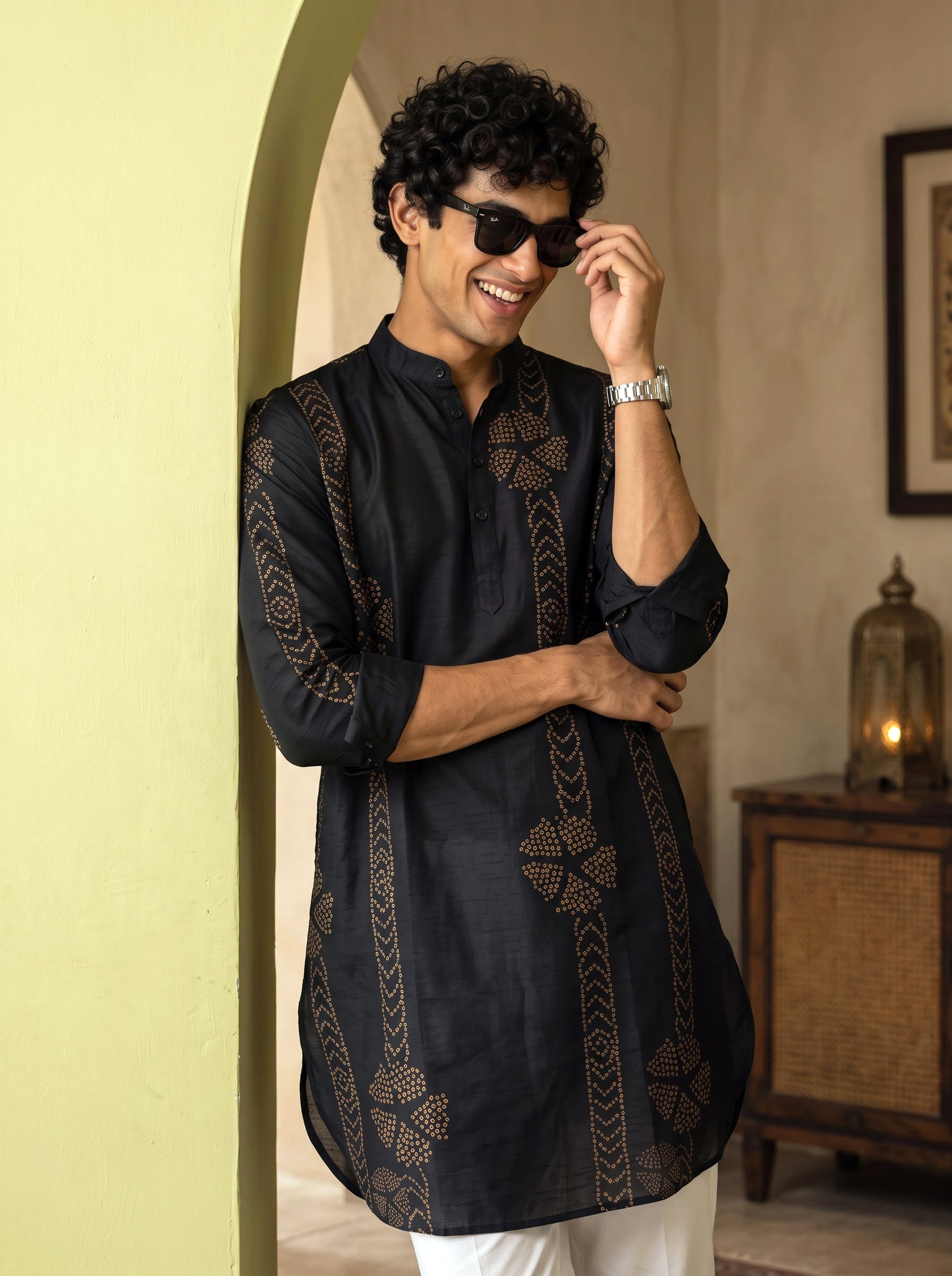 Emerald Dots Black Bandhani Ganganagery Kurta