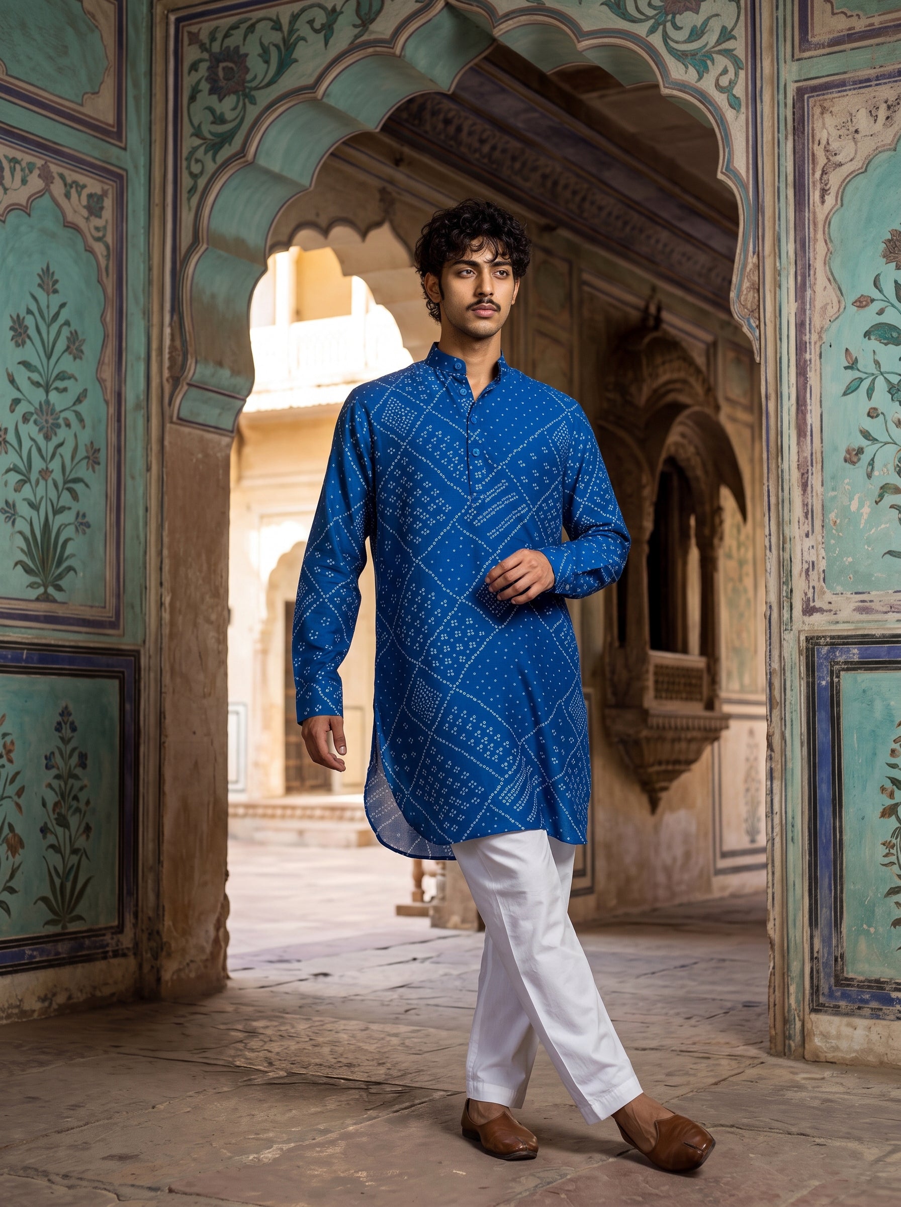 Blue Bandhani Ganganagery Kurta