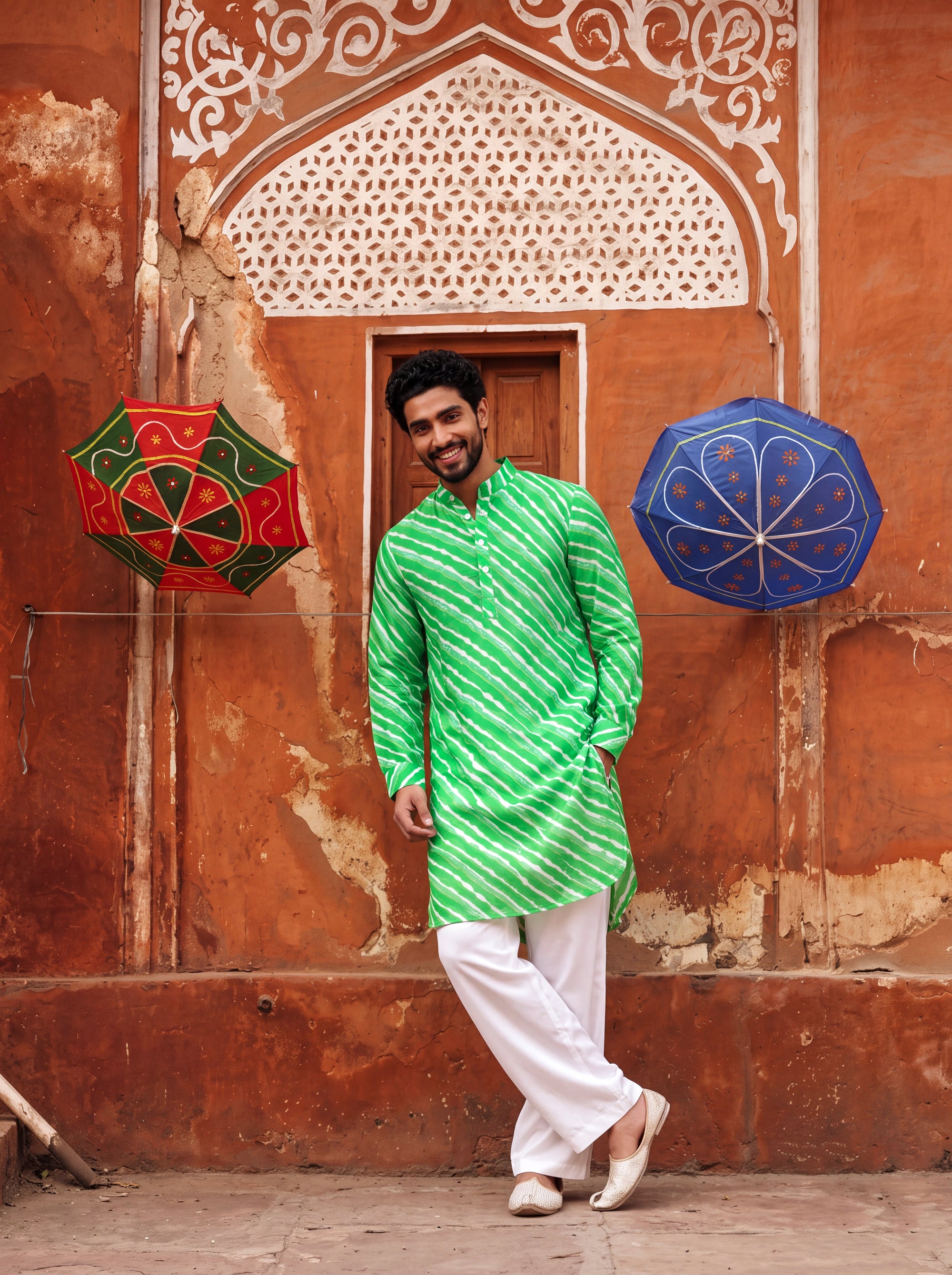 Green Wave Leheriya Ganganagery Kurta