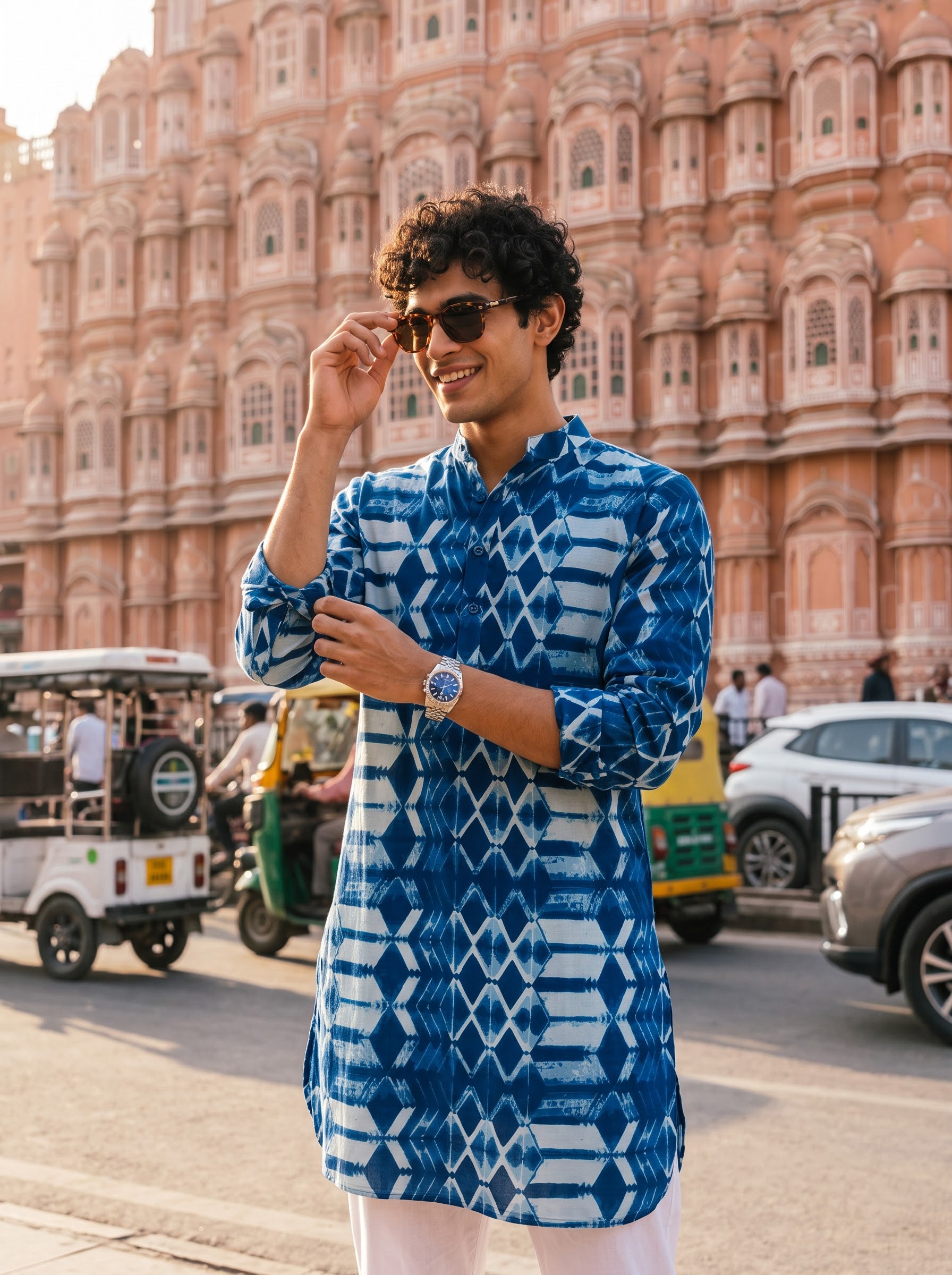 Teal Geometric Blue Ganganagery Kurta
