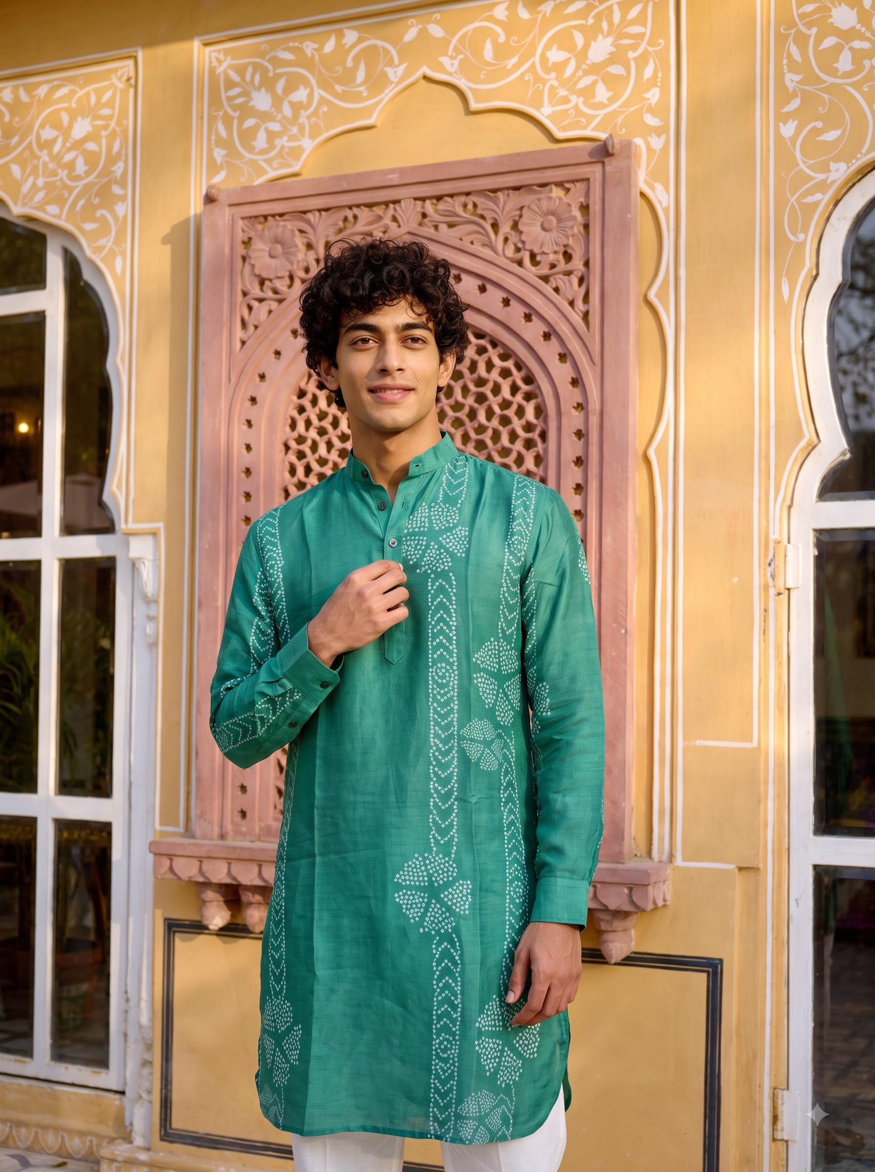 Emerald Dots Bandhani Ganganagery Kurta