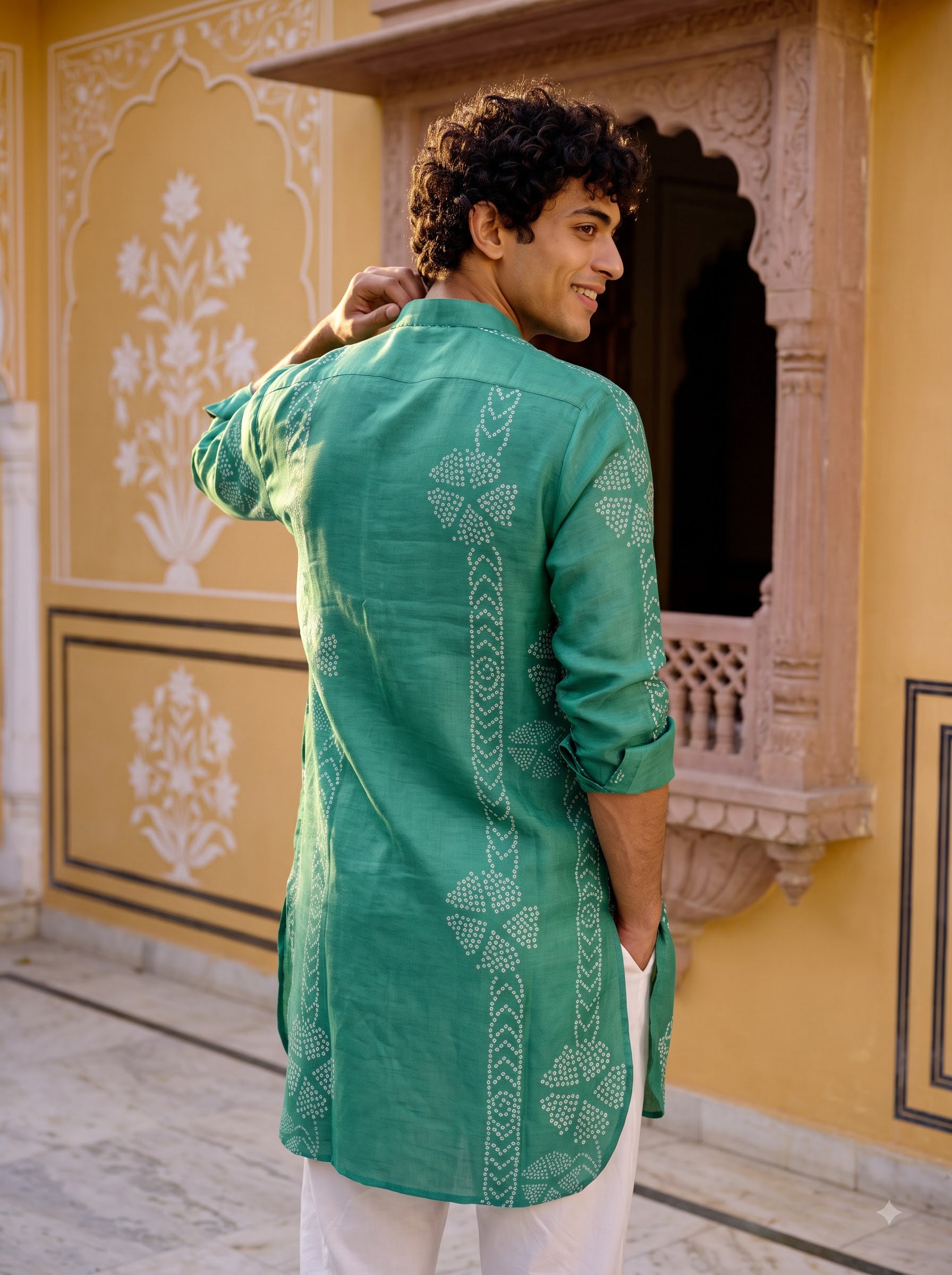 Emerald Dots Bandhani Ganganagery Kurta