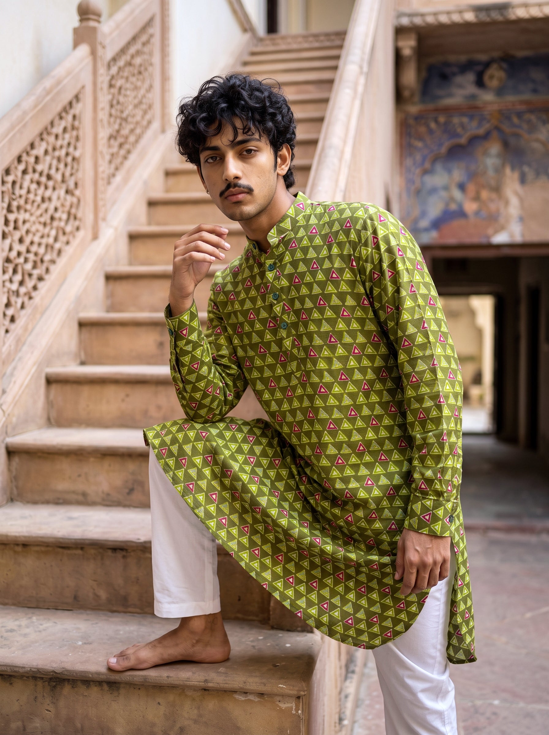 Olive Ocean Mosaic Ganganagery Kurta