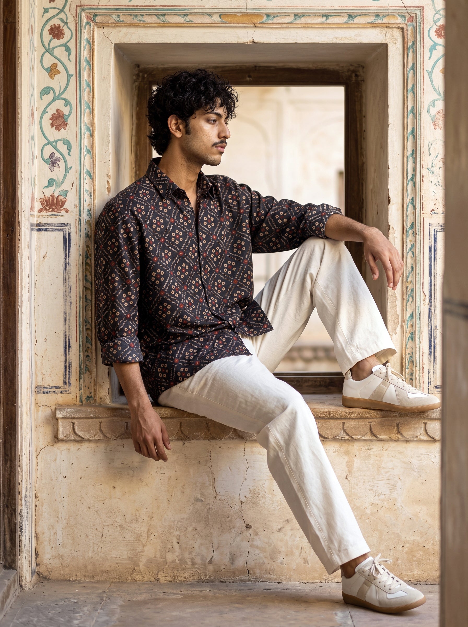 Regal Diamond Motif Oxford Collar Shirt