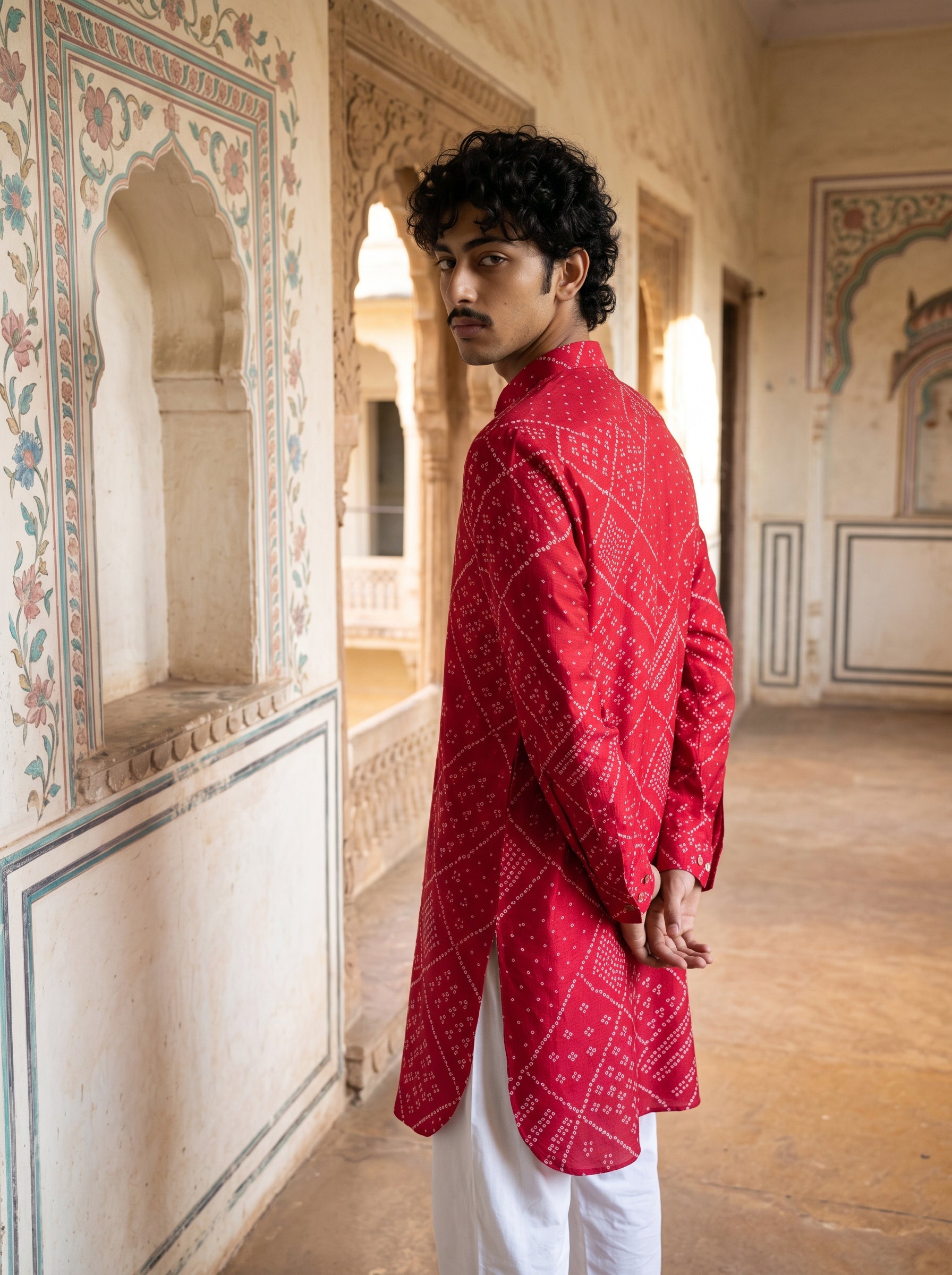 Red Bandhani Ganganagery Kurta