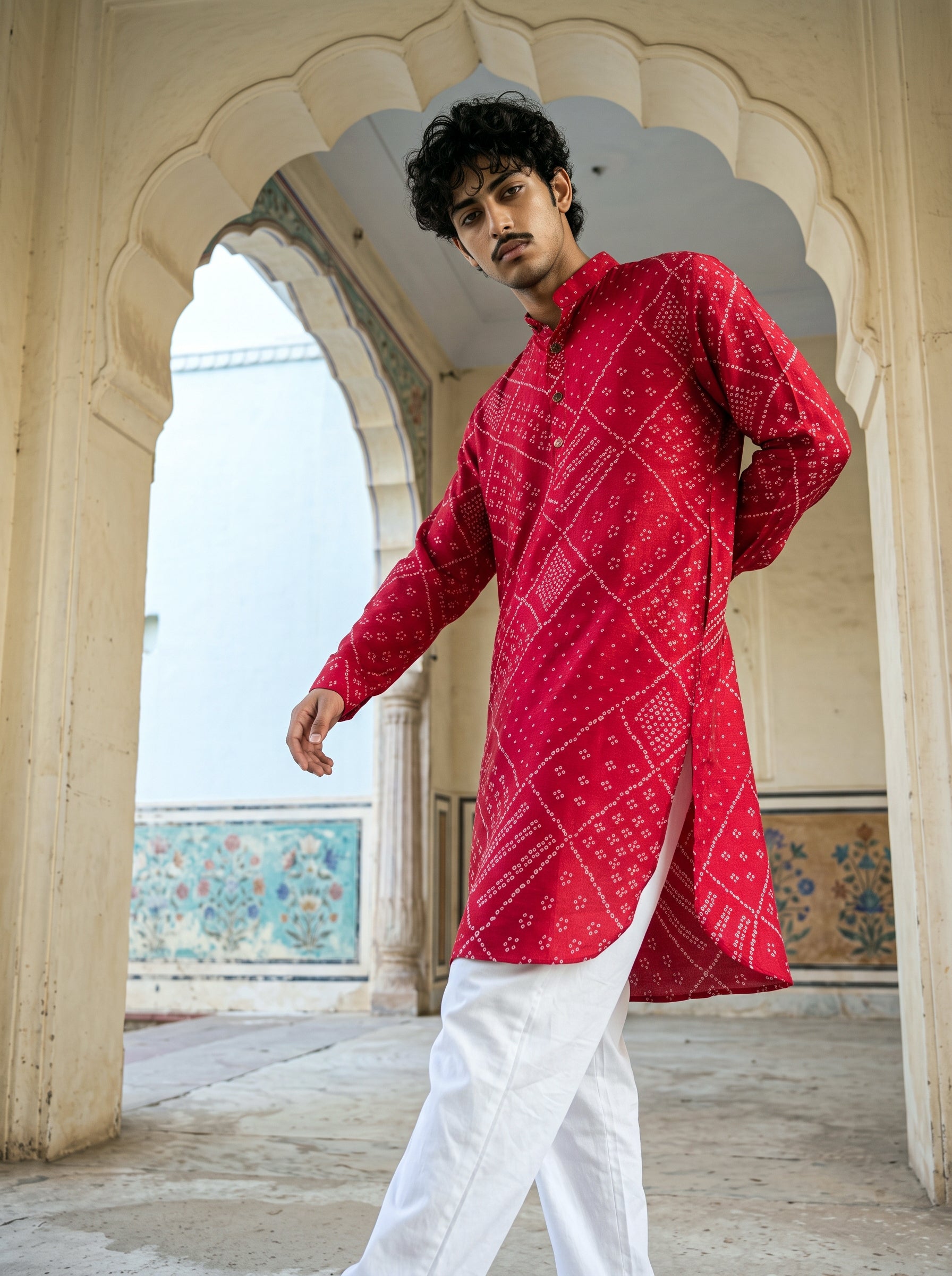 Red Bandhani Ganganagery Kurta