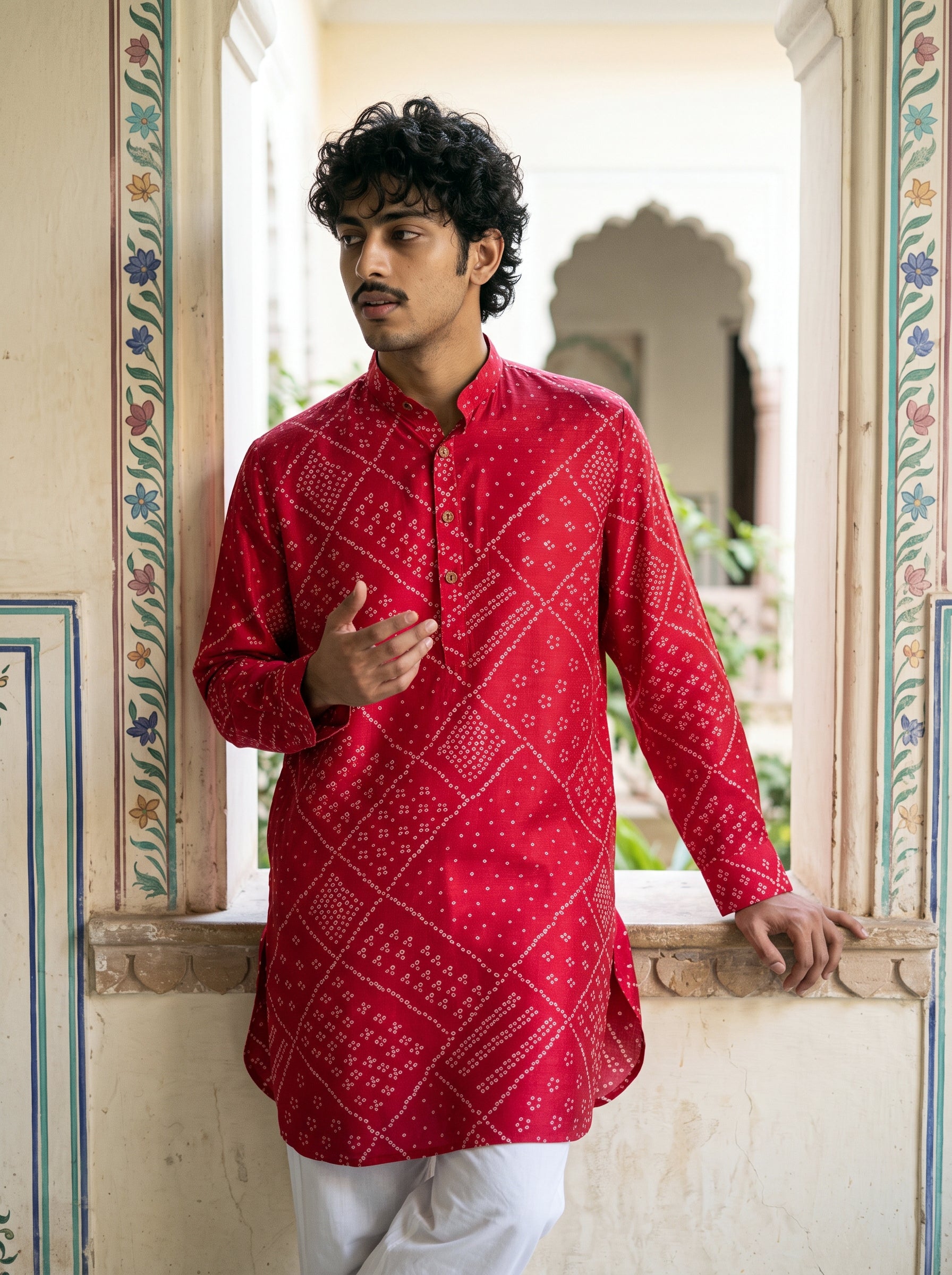 Red Bandhani Ganganagery Kurta