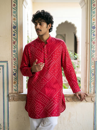 Red Bandhani Ganganagery Kurta