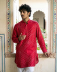 Red Bandhani Ganganagery Kurta