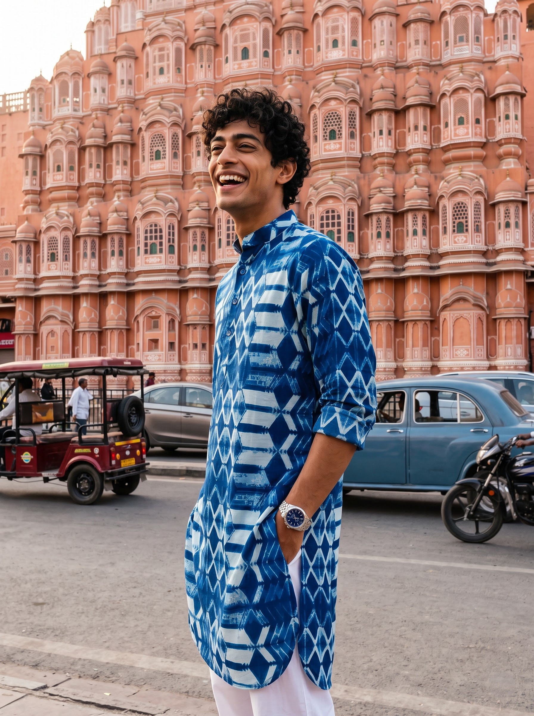 Teal Geometric Blue Ganganagery Kurta
