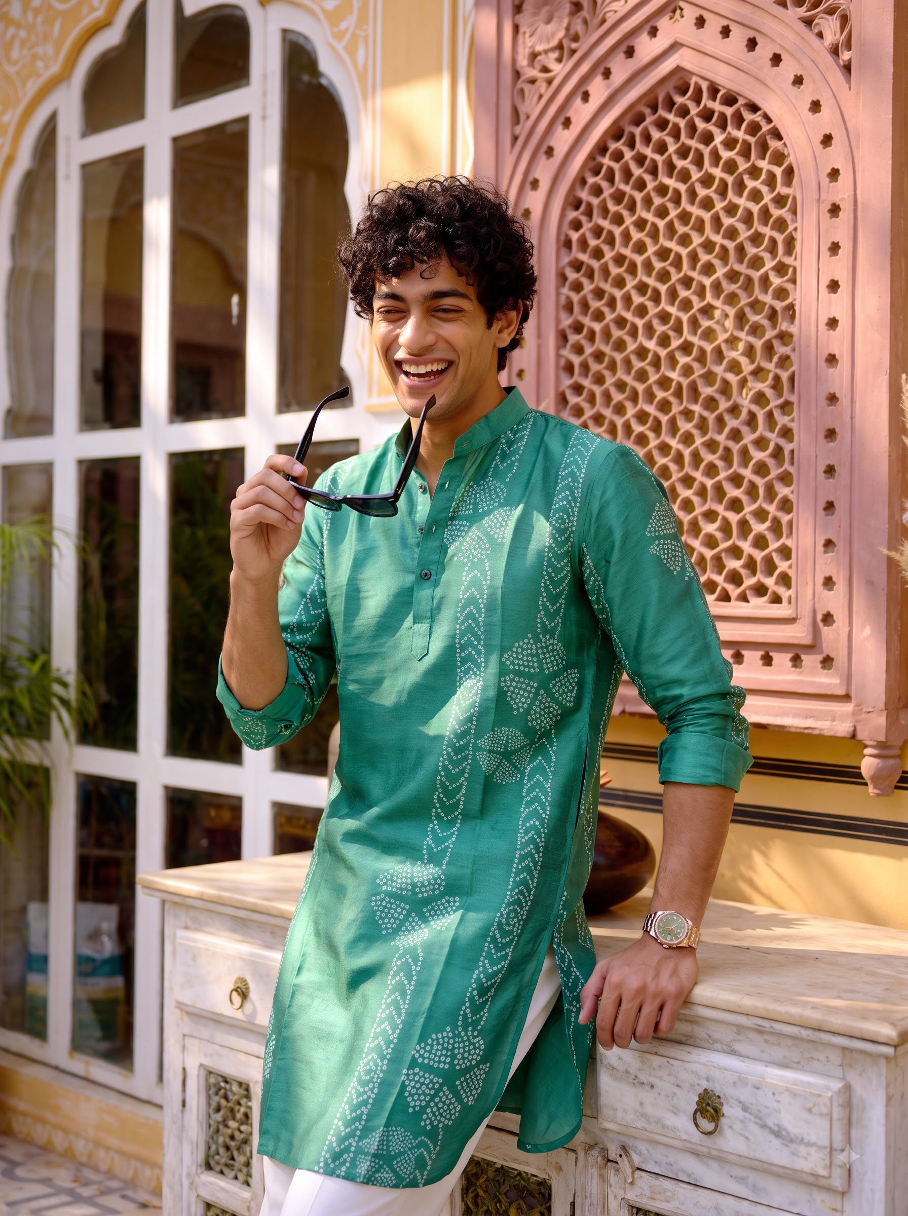 Emerald Dots Bandhani Ganganagery Kurta