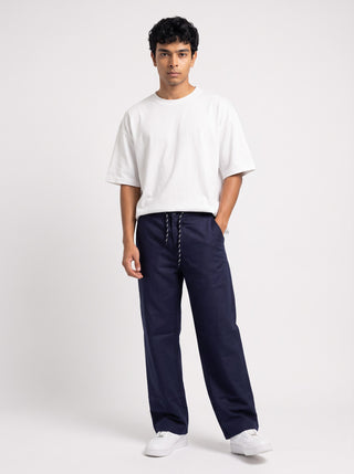 Navy Blue Relaxed Fit Drawstring Pants