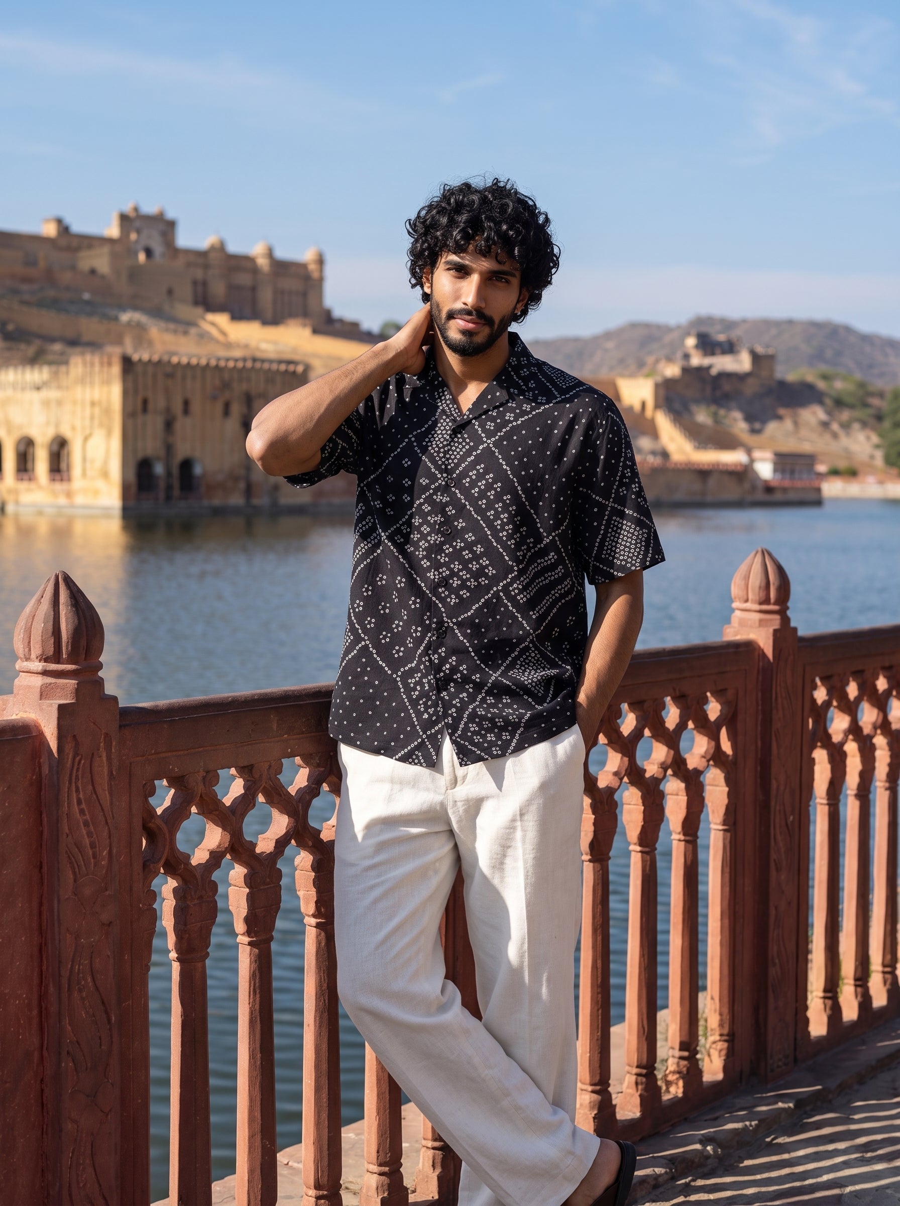 Black Bandhani Matrix Relaxed Fit Cuban Shirt