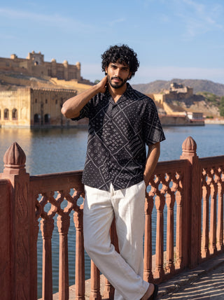 Black Bandhani Matrix Relaxed Fit Cuban Shirt