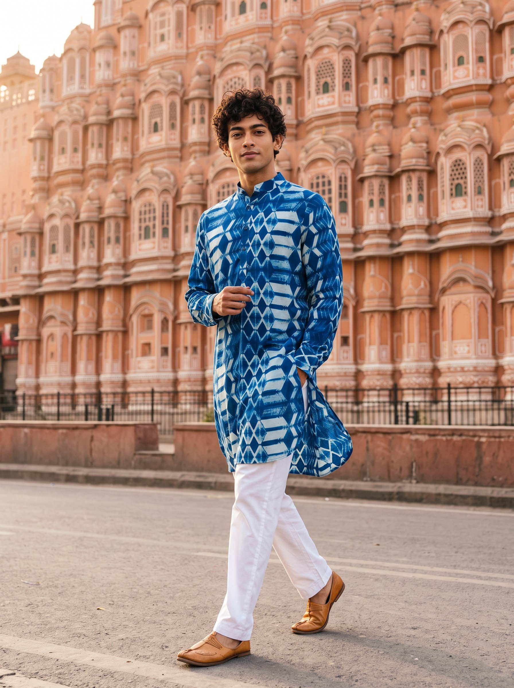 Teal Geometric Blue Ganganagery Kurta