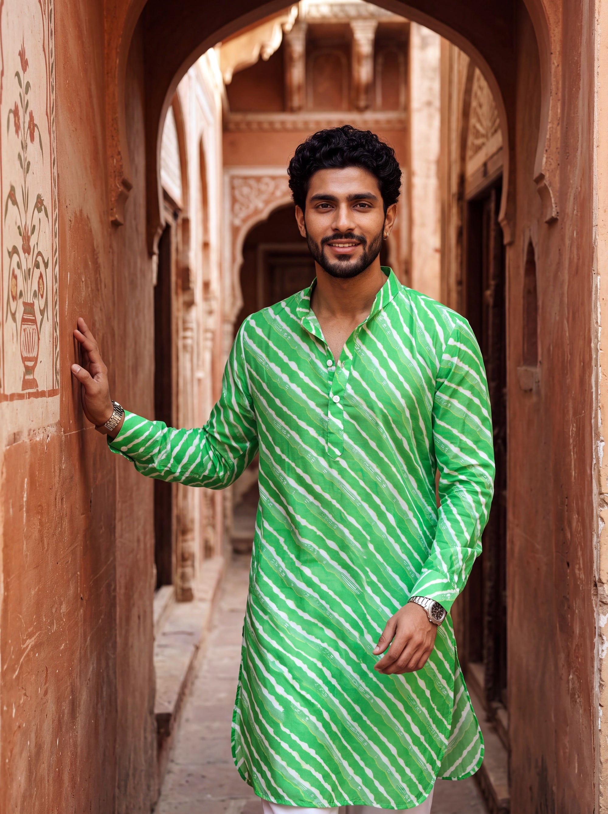 Green Wave Leheriya Ganganagery Kurta