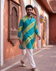 Teal Lime Leheriya Ganganagery Kurta