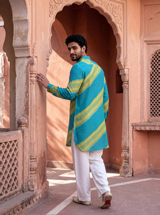 Teal Lime Leheriya Ganganagery Kurta